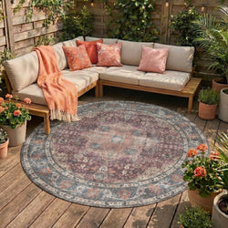 Round Indoor Outdoor Rug - Kairo Medallion Burgundy