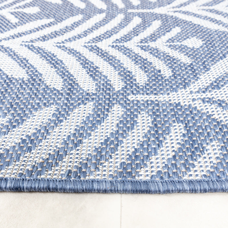 Round Outdoor Rug - Summer Leaves Blue