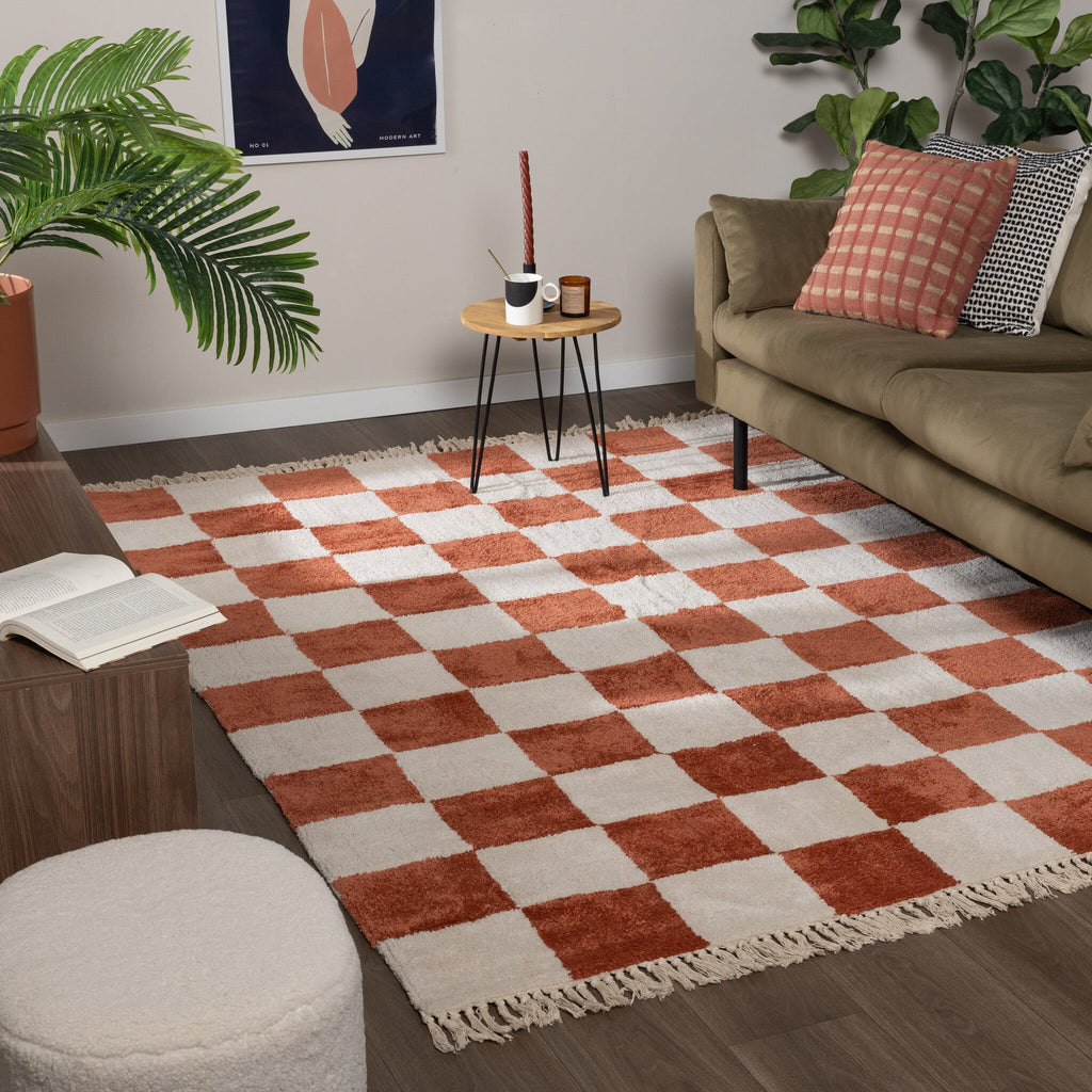 Checkerboard Rug - Blox Fringe Terracotta