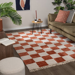 Checkerboard Rug - Blox Fringe Terracotta