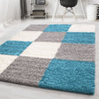 High Pile Floor Rug - Cube Turquoise
