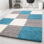 High Pile Floor Rug - Cube Turquoise