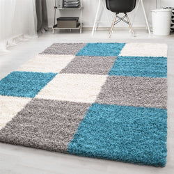 High Pile Floor Rug - Cube Turquoise