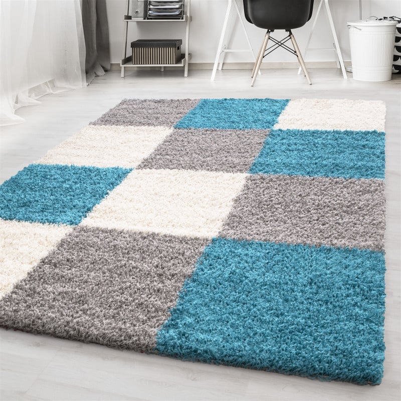 High Pile Floor Rug - Cube Turquoise
