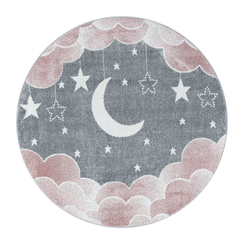 Round children's floor rug - Fleurtje Moon Pink