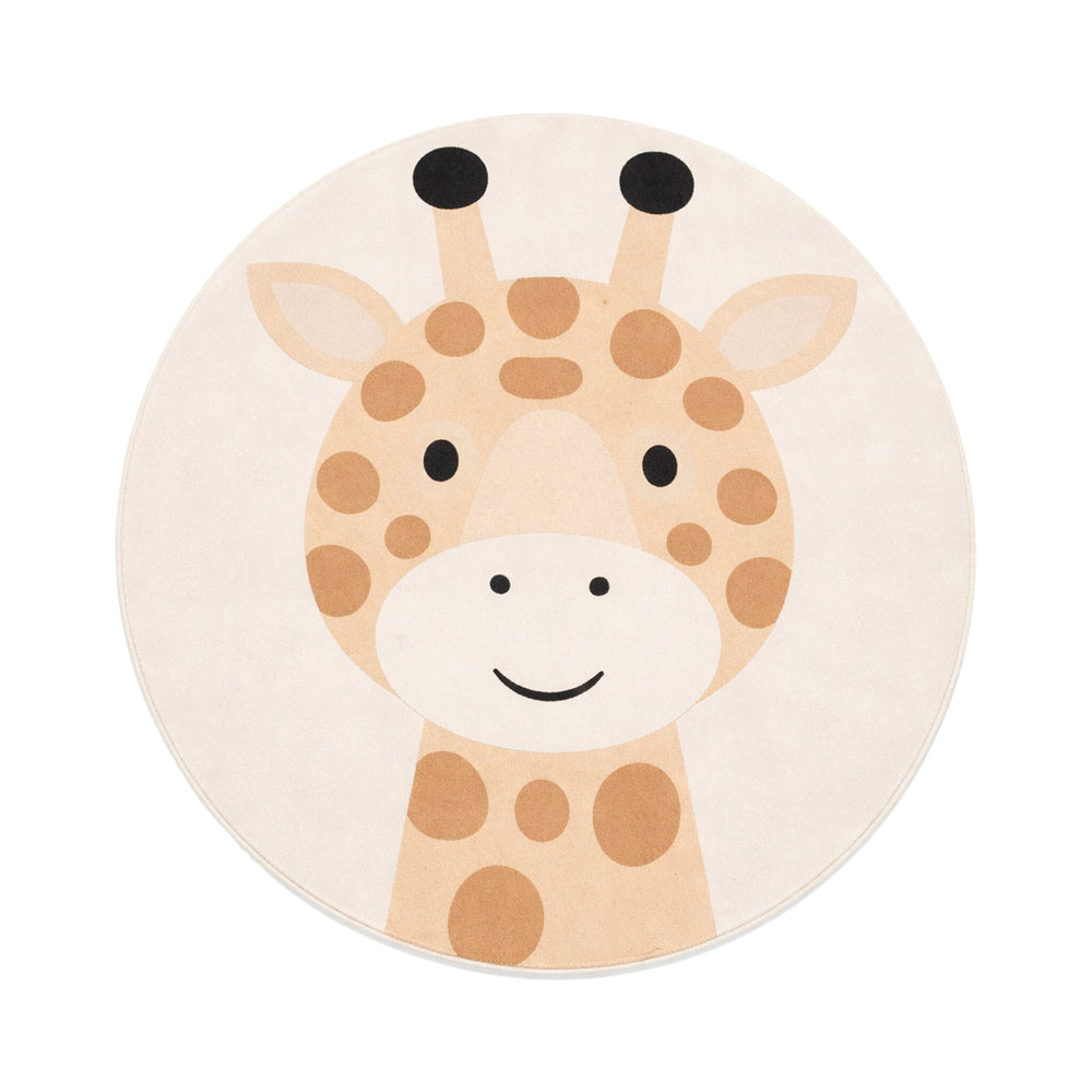 Round Washable Children’s Play Rug – Sammy Giraffe Beige