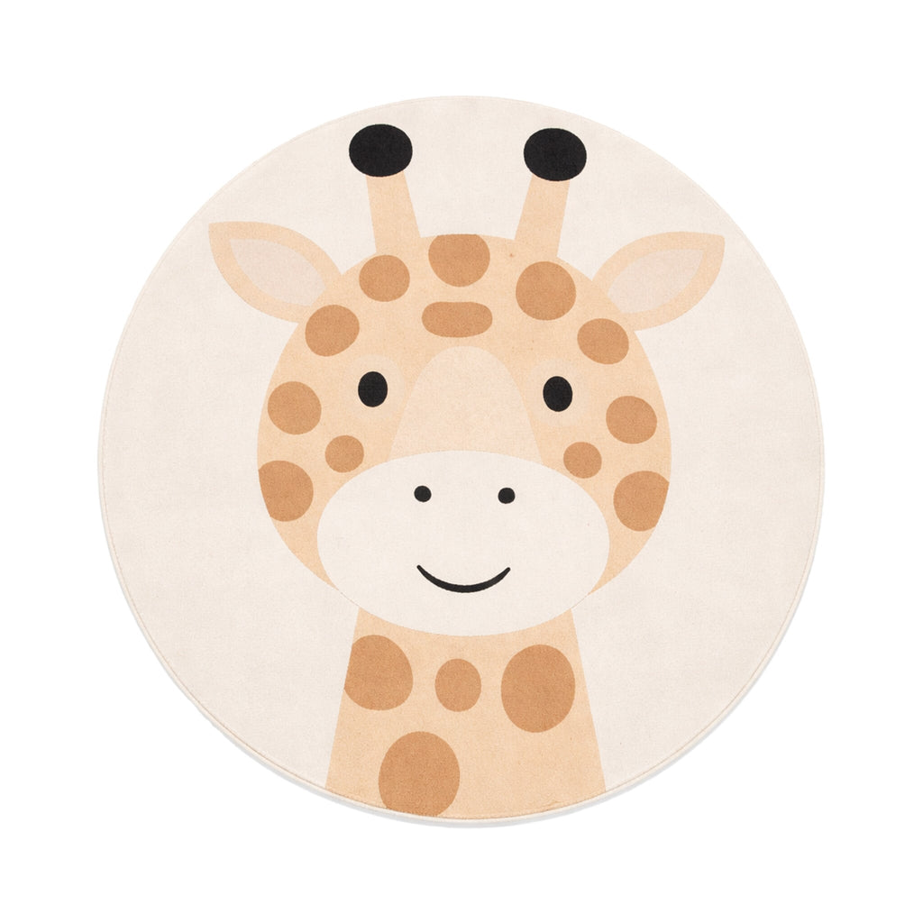 Round Washable Children’s Play Rug – Sammy Giraffe Beige