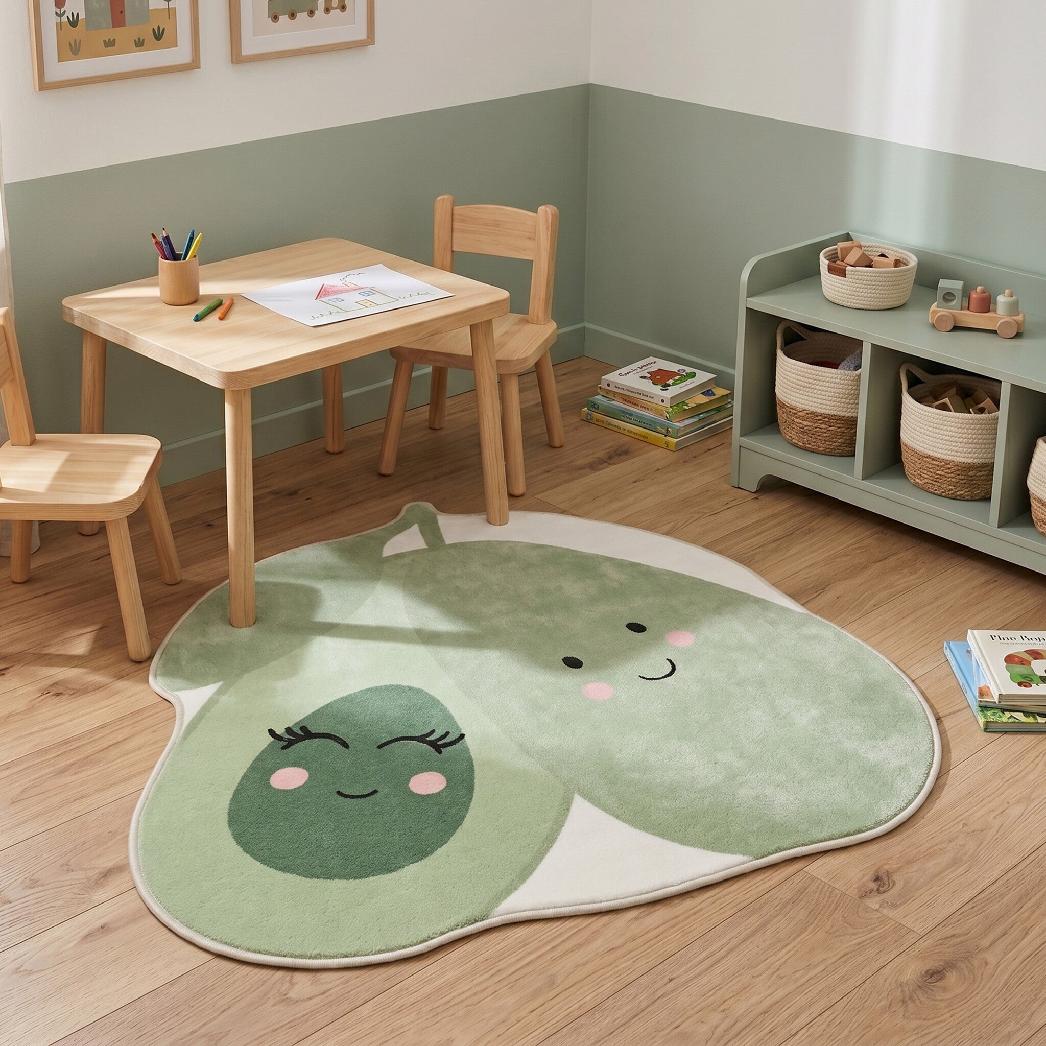 Washable Kids’ Rug – Berry Avocado Green