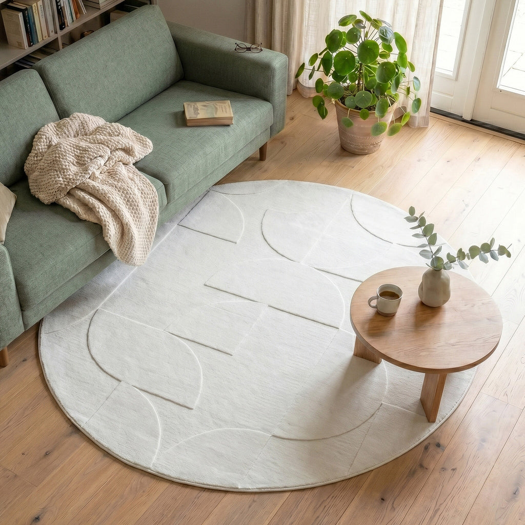 Round Scandinavian Rug - Charm Circles White