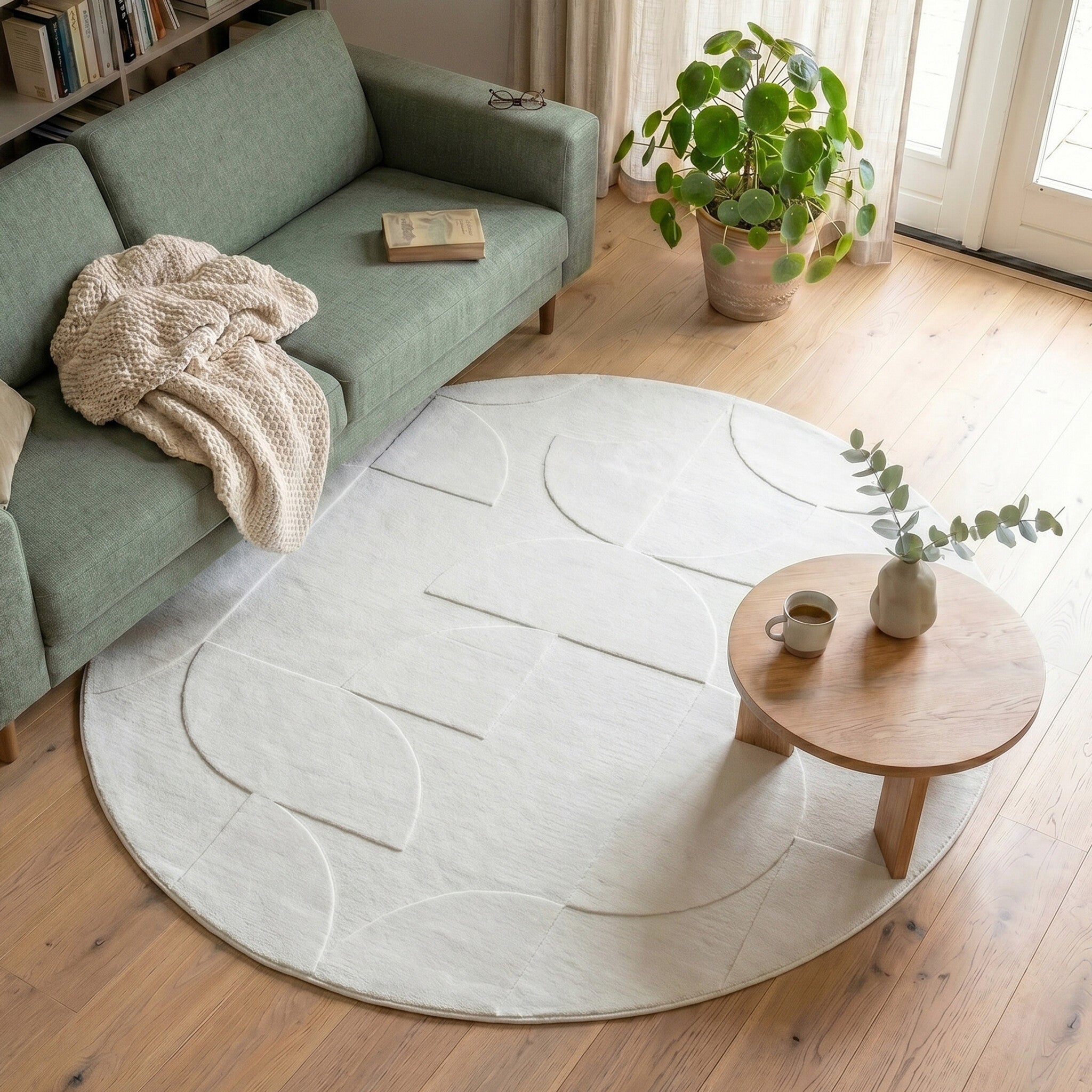 Round Scandinavian Rug - Charm Circles White