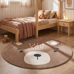 Round Washable Kids Rug - Sammy Bear Brown