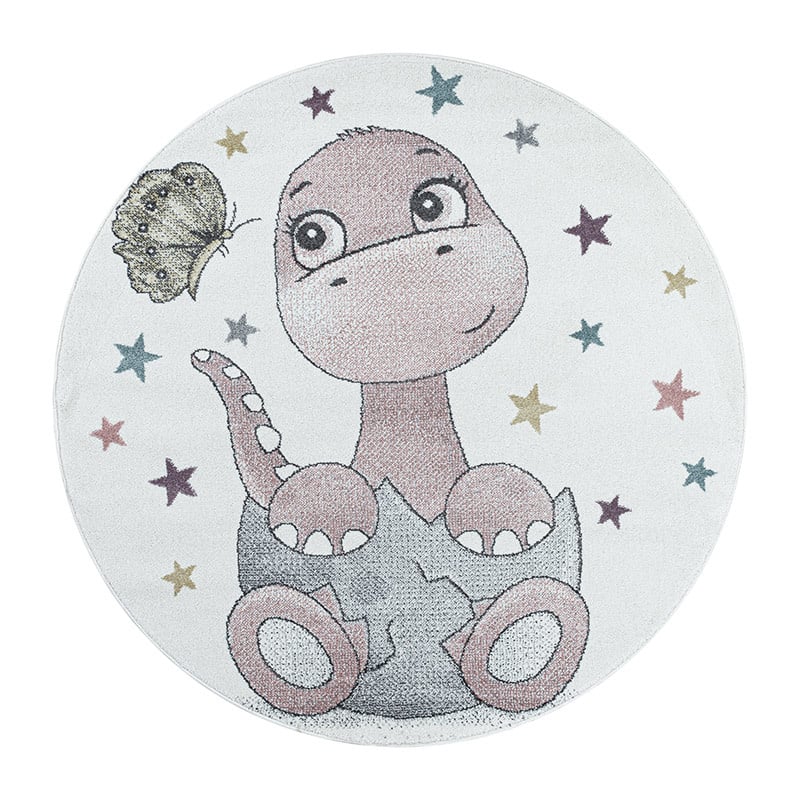 Round children's floor rug - Fleurtje Dino Pink