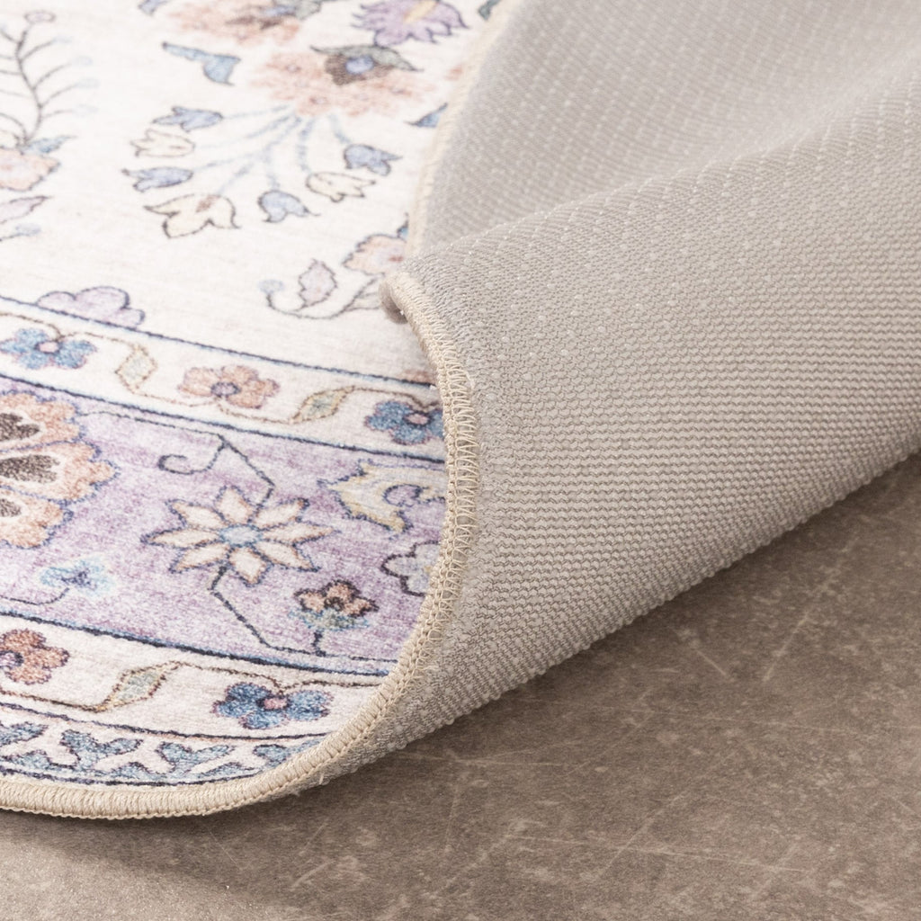 Round Vintage Outdoor Rug - Santo Flora White