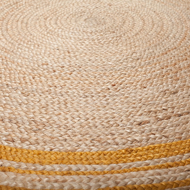 Round jute floor rug - Lunaro Natural/Ochre Yellow