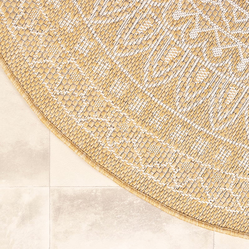 Round Outdoor Rug - Summer Azteca Yellow