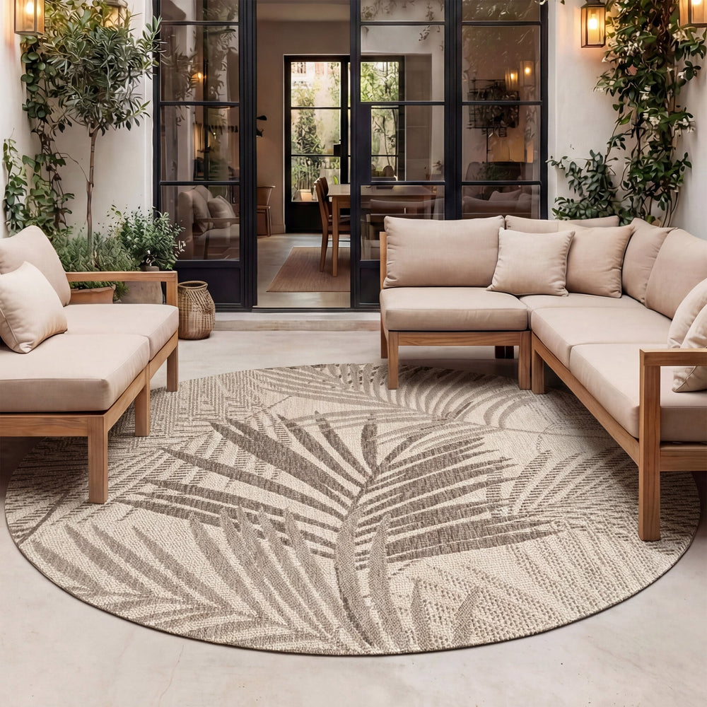 Round Outdoor Rug - Tiga Palm Taupe