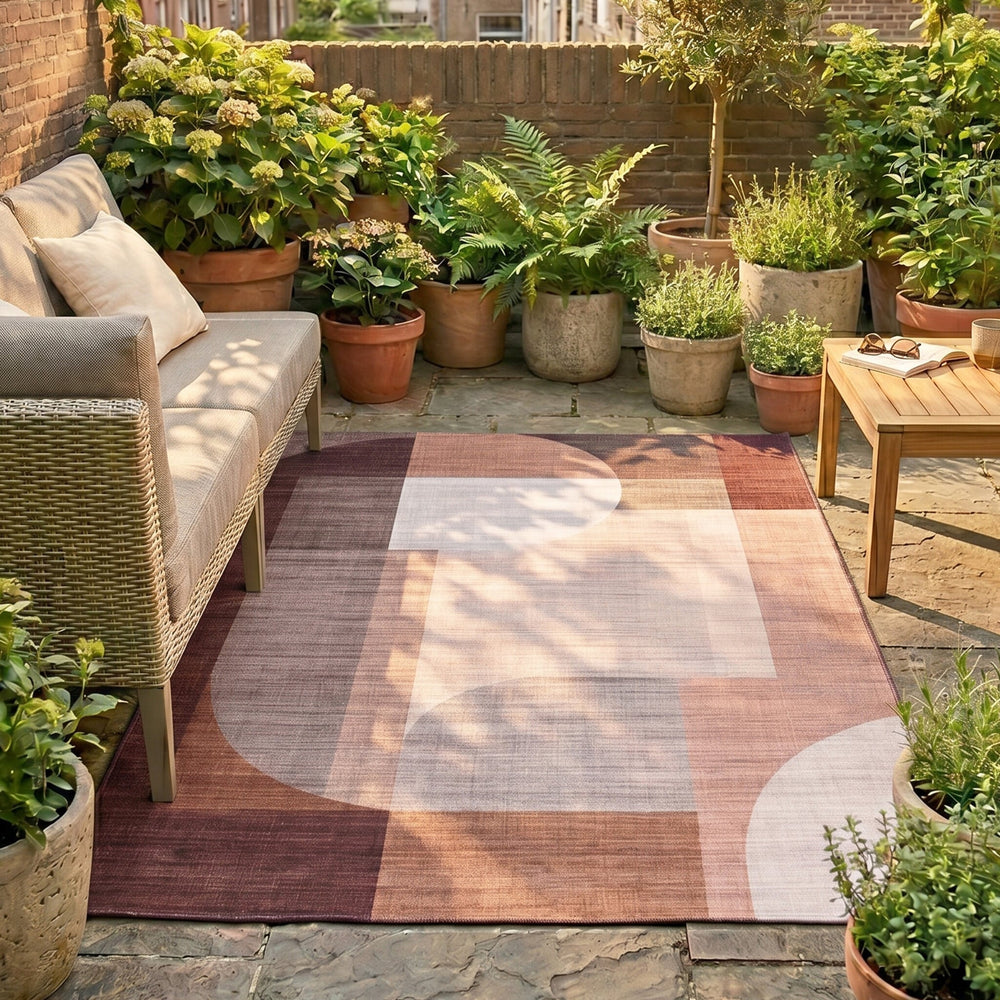 Abstract Outdoor Rug - Groovy Shapes Cream/Terra