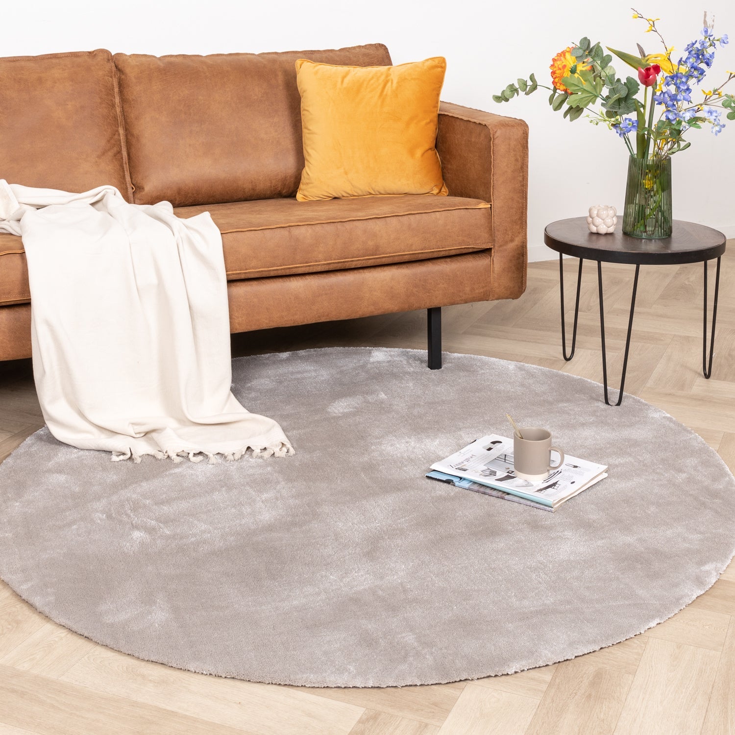 Round Washable Viscose Rug - Vive Grey
