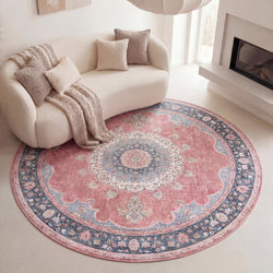Round Vintage Rug - Lily Medallion Red/Pink