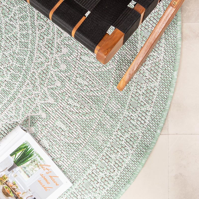 Round Outdoor Rug - Summer Azteca Mint