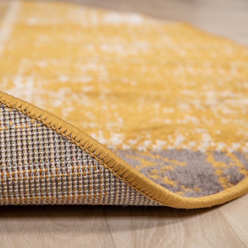 Round Patchwork Rug - Spring Ochre Yellow/Taupe