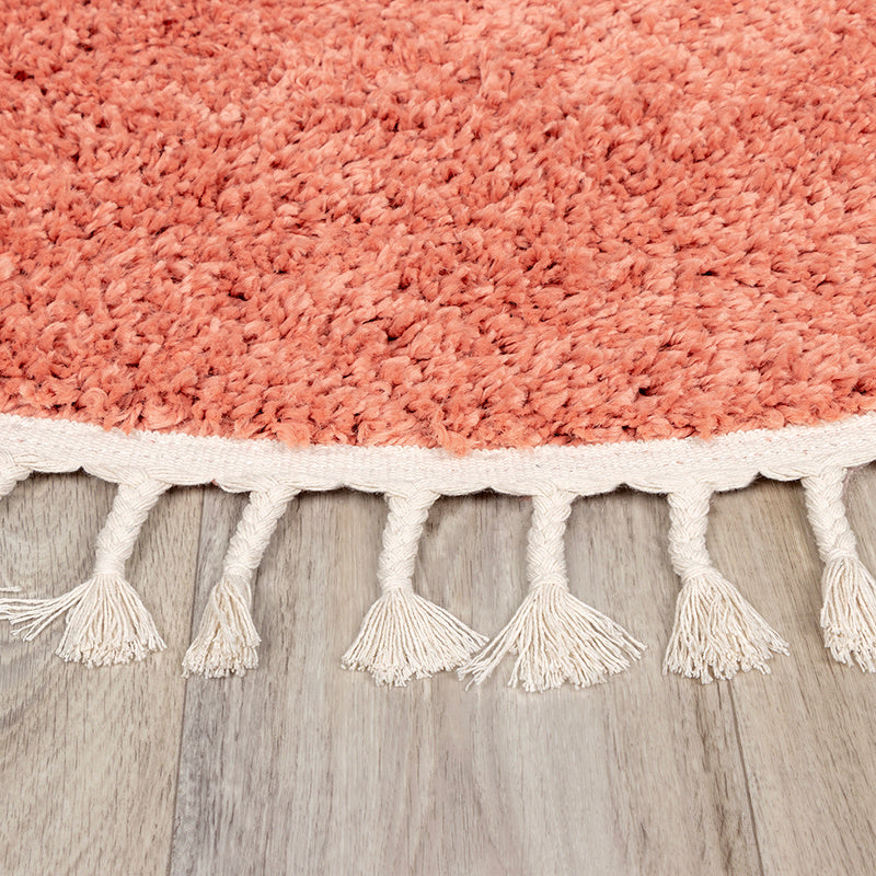 Round High Pile Rug - Lofty Fringe Peach Pink