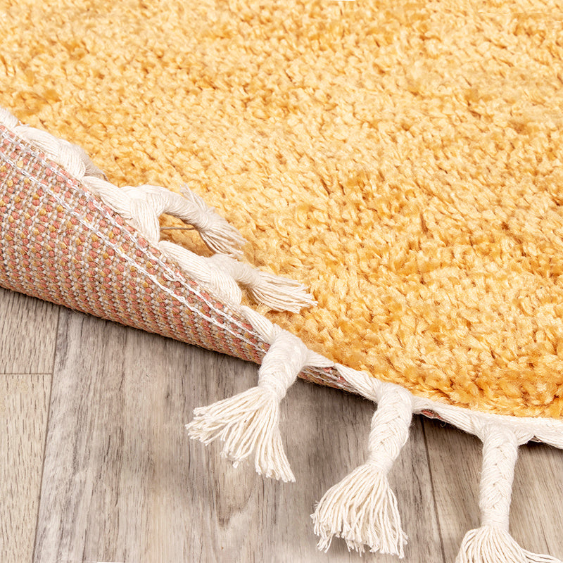 Round High Pile Rug - Lofty Fringe Yellow