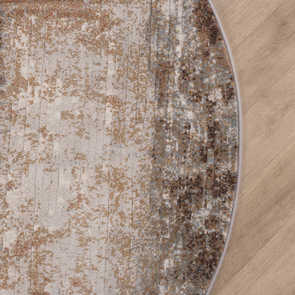 Round Abstract Rug - Xavier Brush Taupe/Red