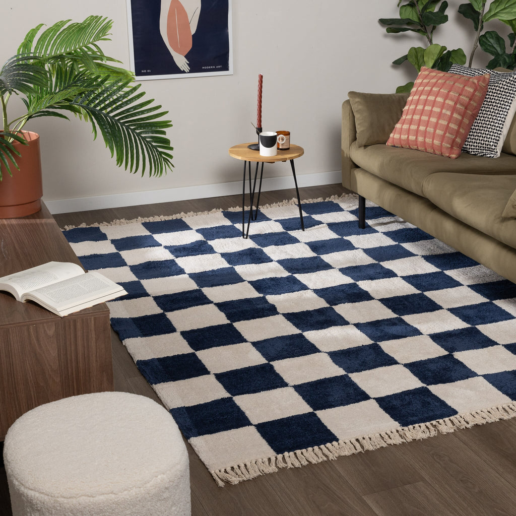 Checkerboard Rug - Blox Fringe Blue