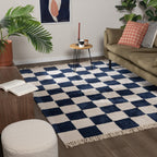 Checkerboard Rug - Blox Fringe Blue