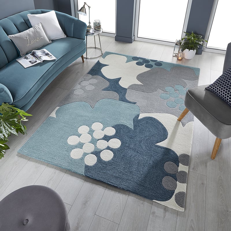 Floral Floor Rug - Zeso Floral Blue/Grey
