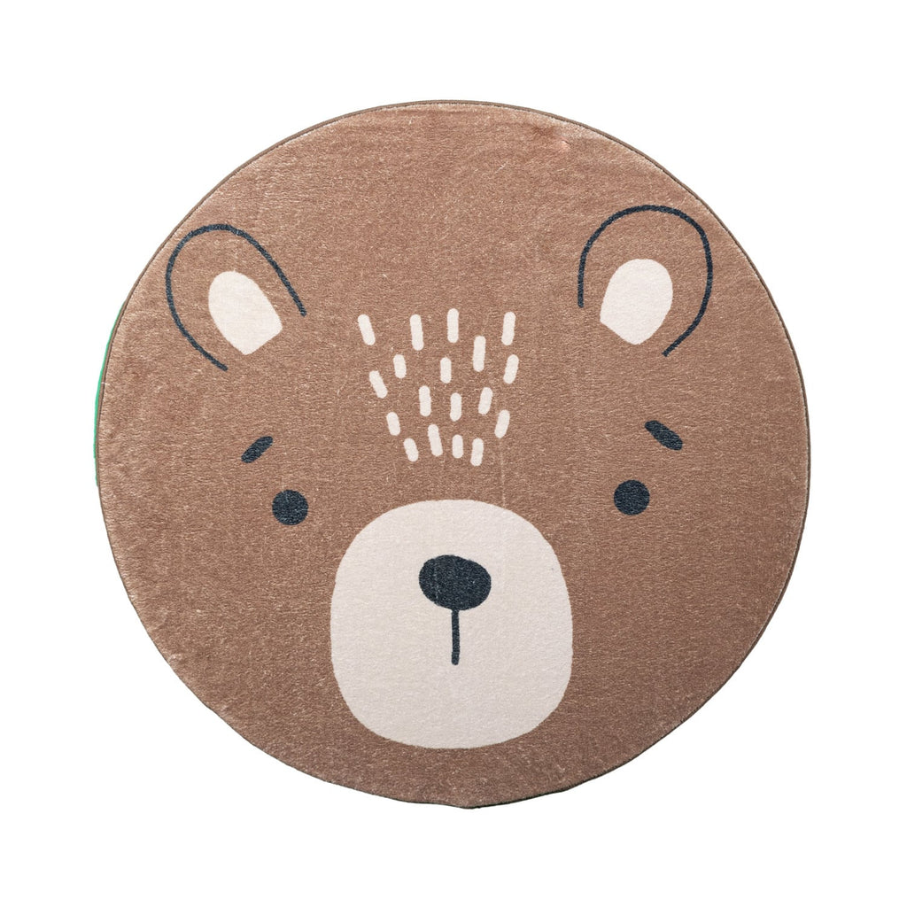 Round Washable Kids Rug - Sammy Bear Brown