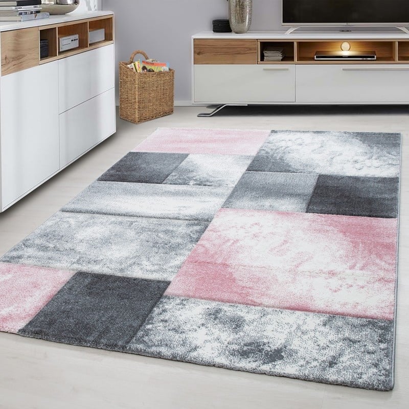 Modern floor rug - Tetris Pink 1710
