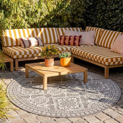 Round Outdoor Rug - Summer Oriental Grey
