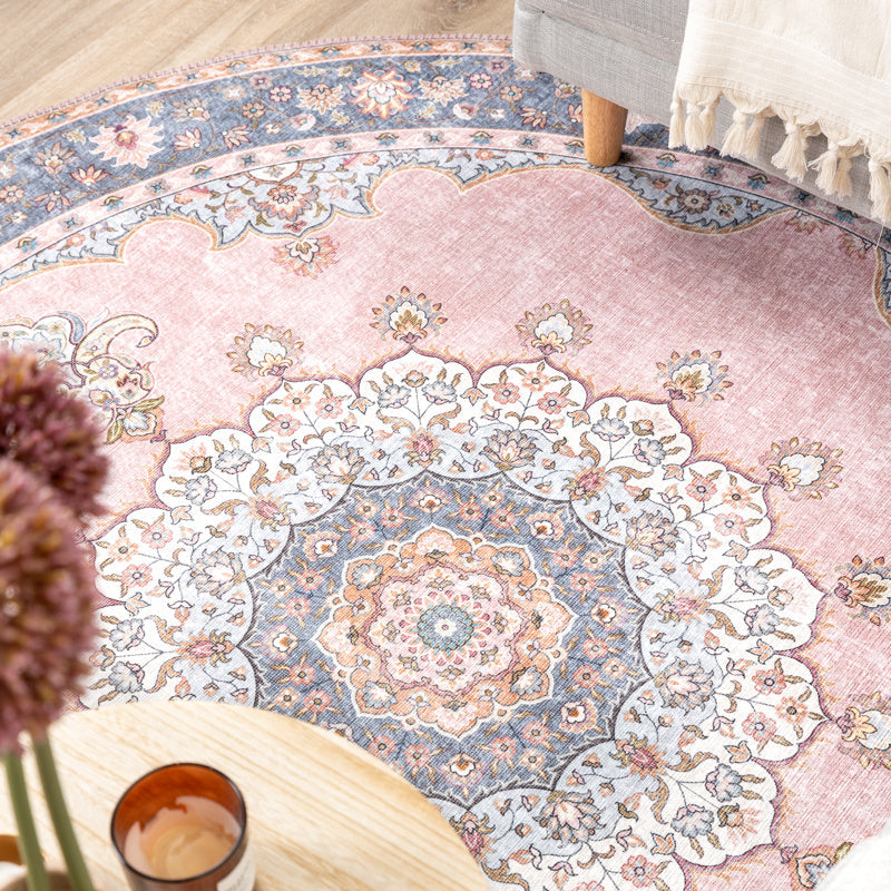 Round Vintage Rug - Lily Medallion Pink