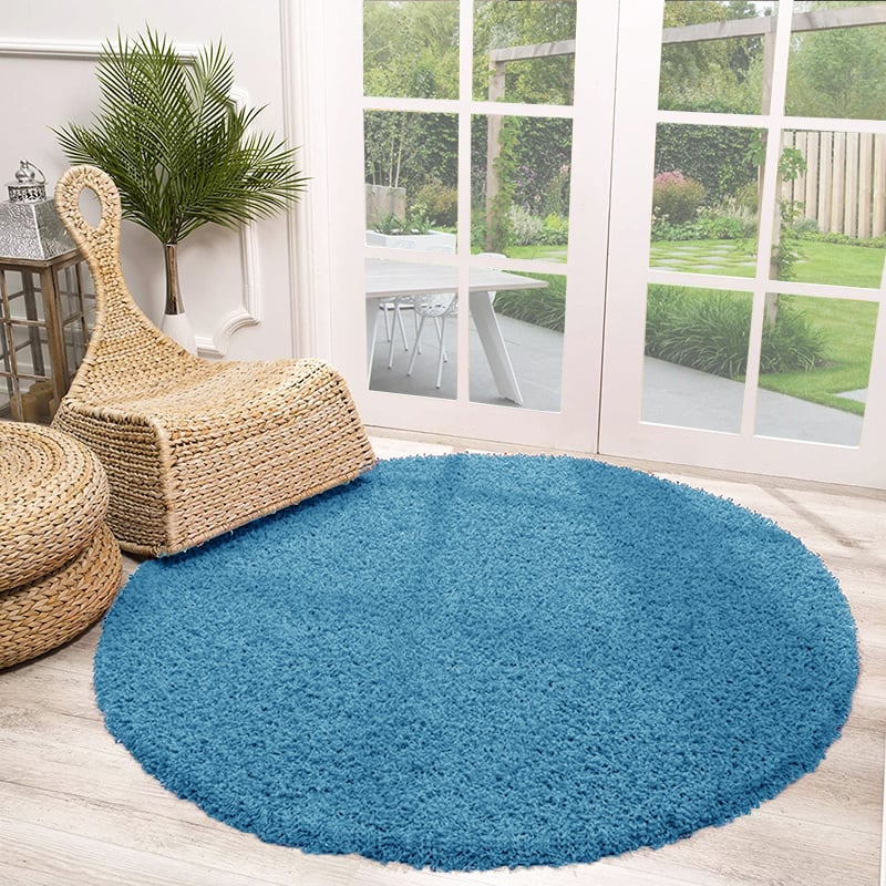 Round High Pile Rug - Solid Turquoise