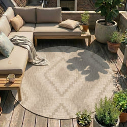 Round Jute Outdoor Rug - Atlas Diamond Brown/Cream