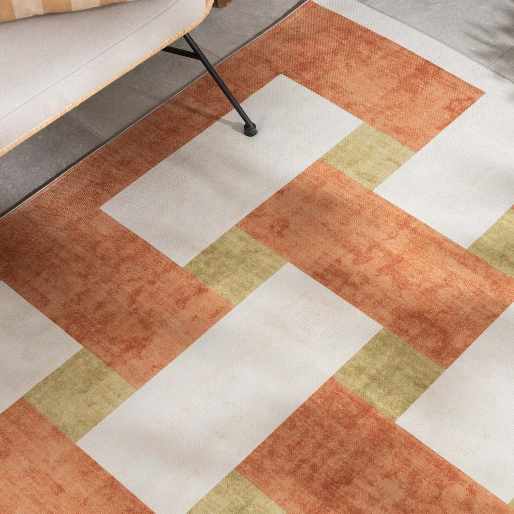 Retro Indoor Outdoor Rug - Pop Lines Terracotta