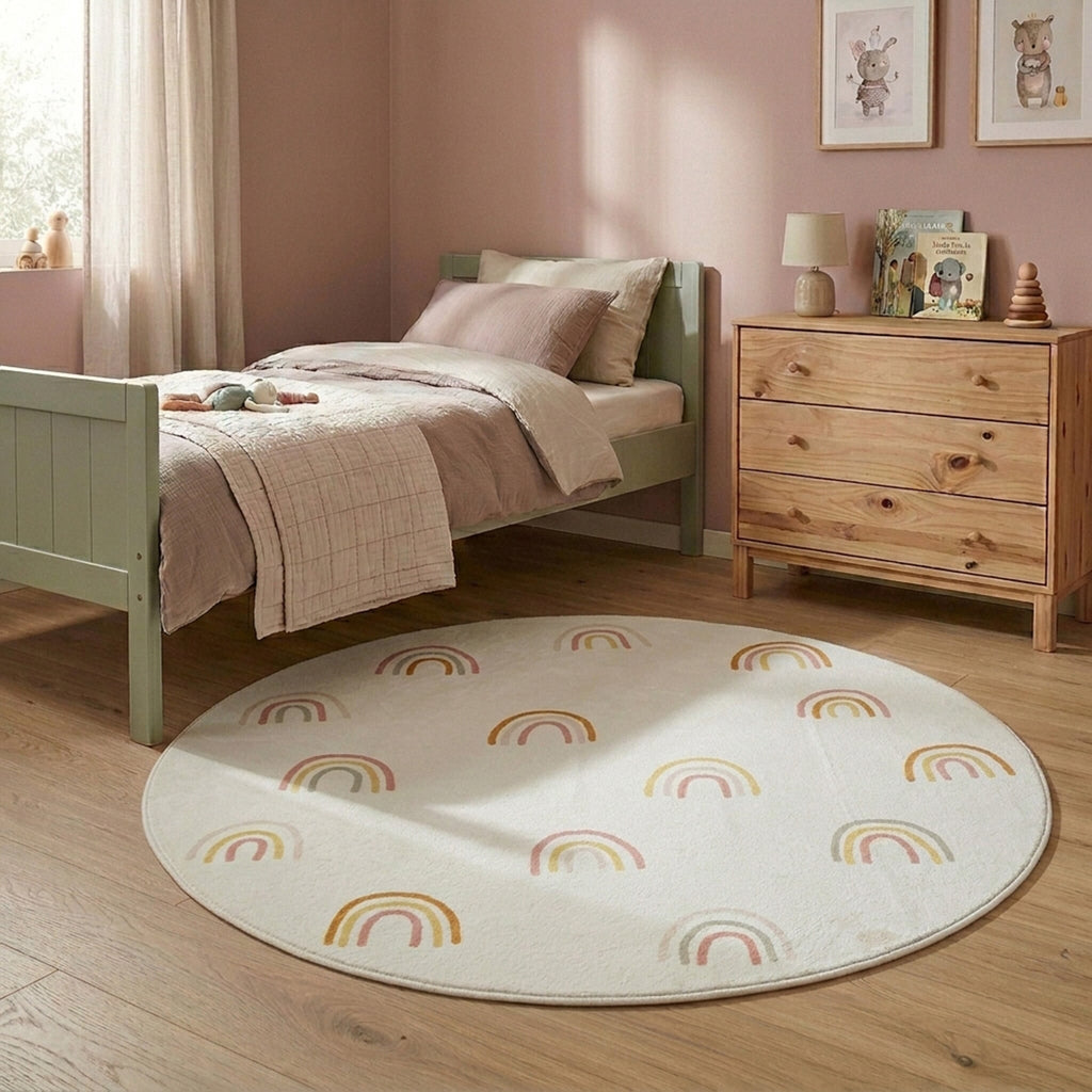 Round Washable Kids Rug - Evi Rainbow Multicolour