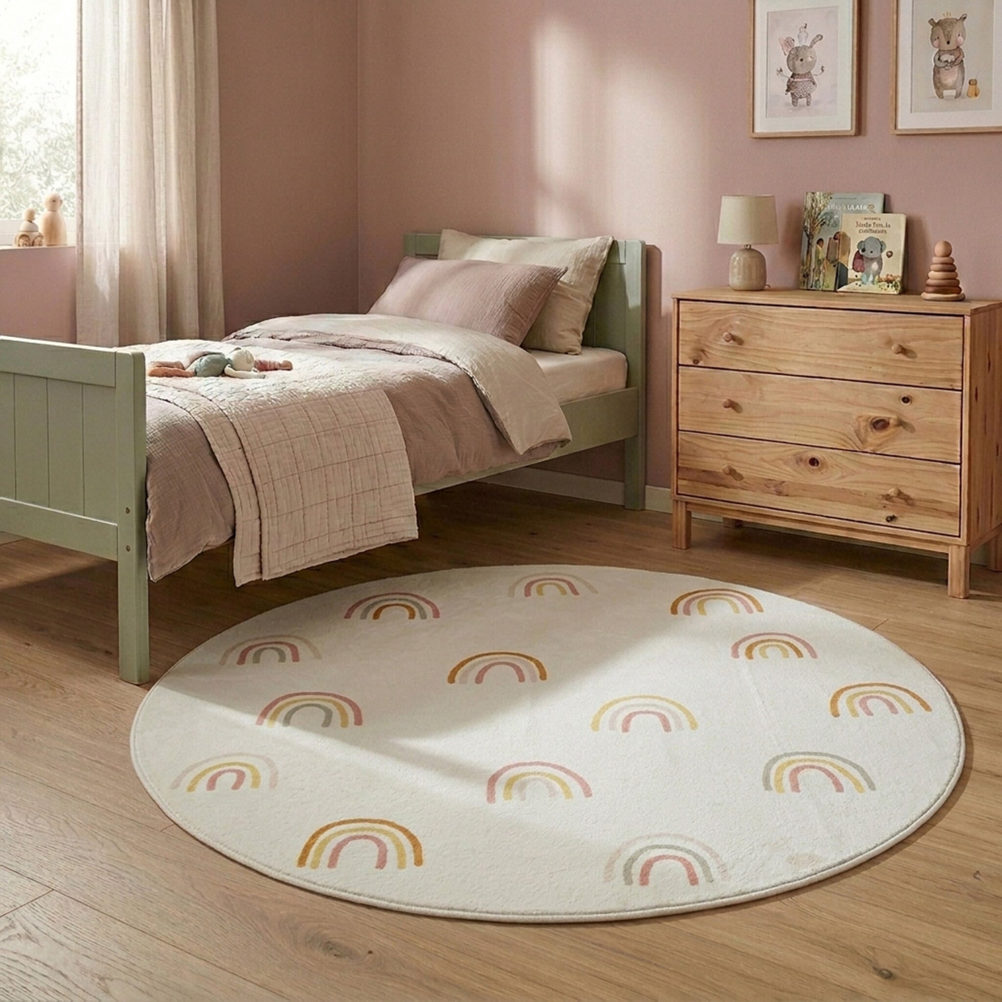 Round Washable Kids Rug - Evi Rainbow Multicolour
