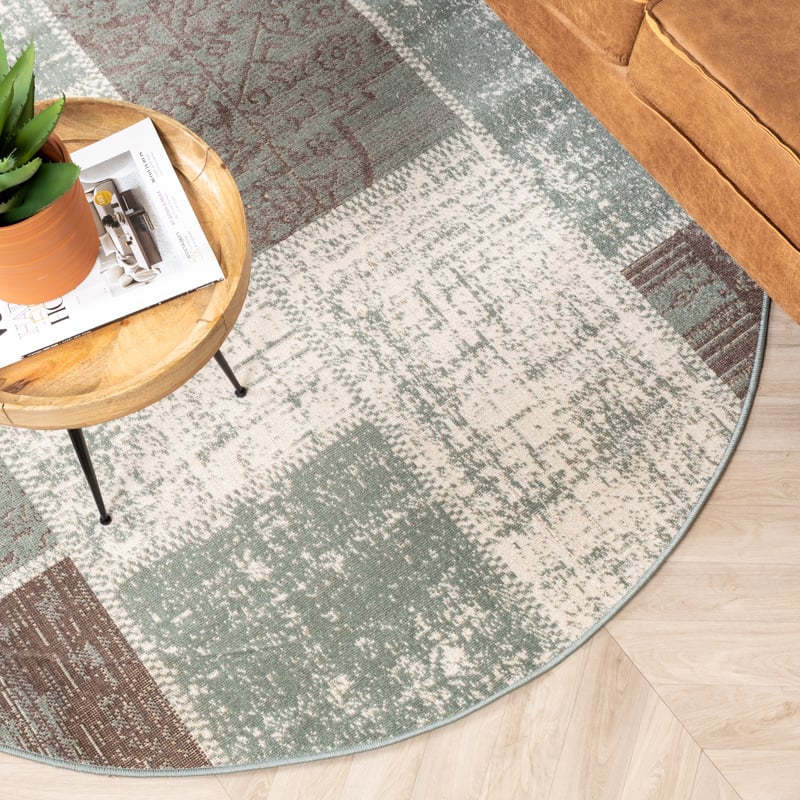 Round Patchwork Rug - Spring Green/Grey