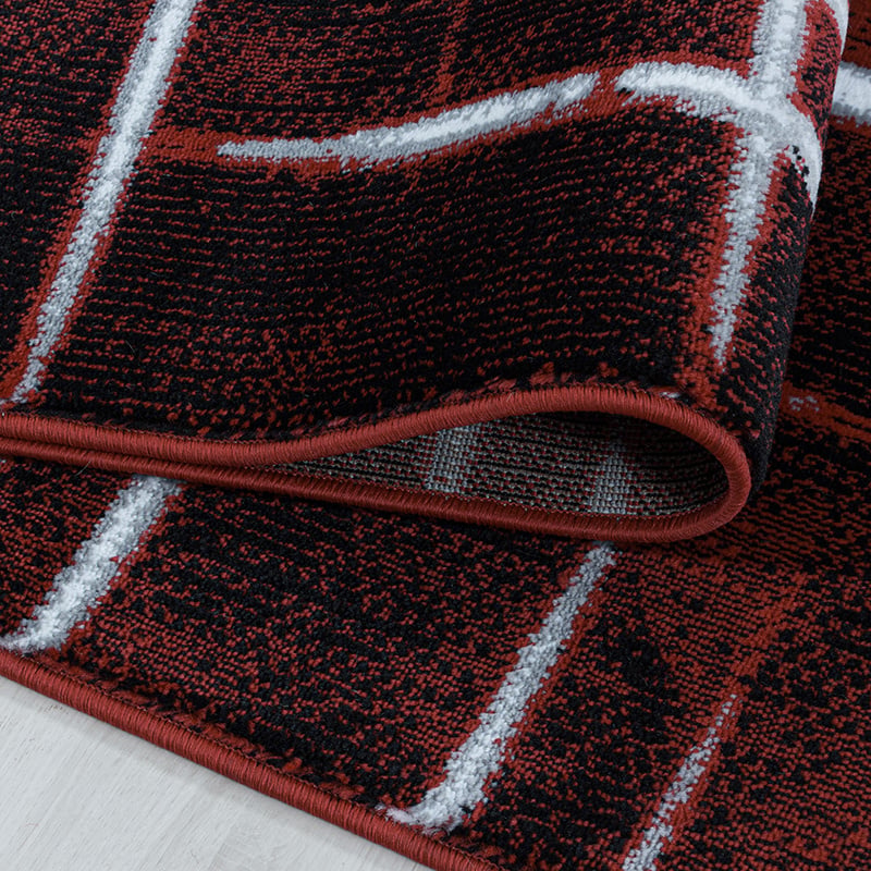 Modern Floor Rug - Streaky Scratch Red/White