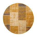 Round Patchwork Rug - Spring Ochre Yellow/Taupe