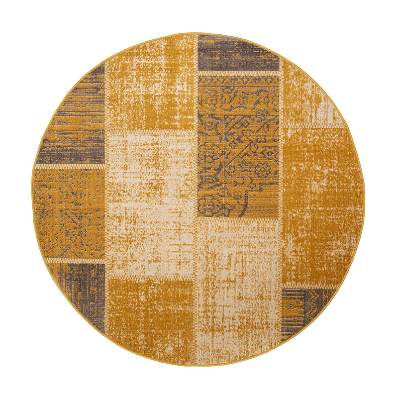 Round Patchwork Rug - Spring Ochre Yellow/Taupe