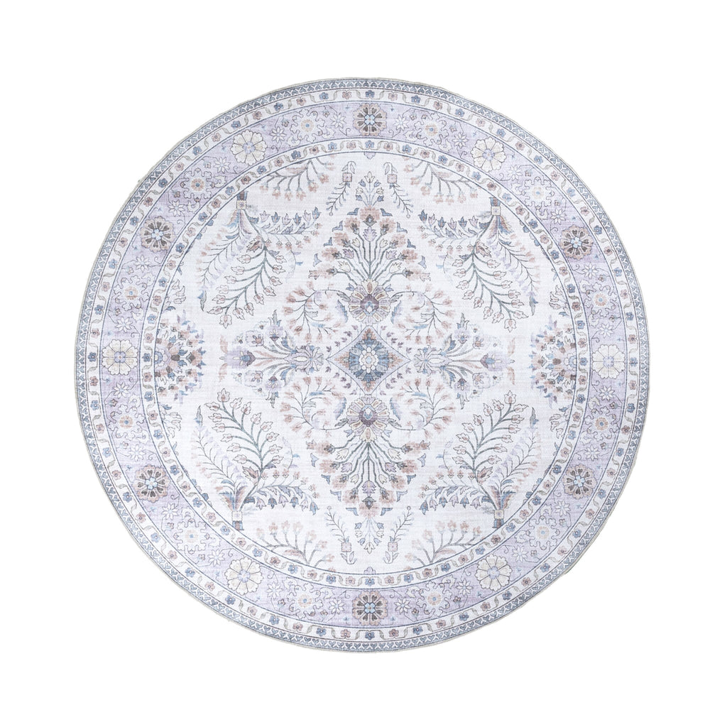 Round Vintage Outdoor Rug - Santo Flora White