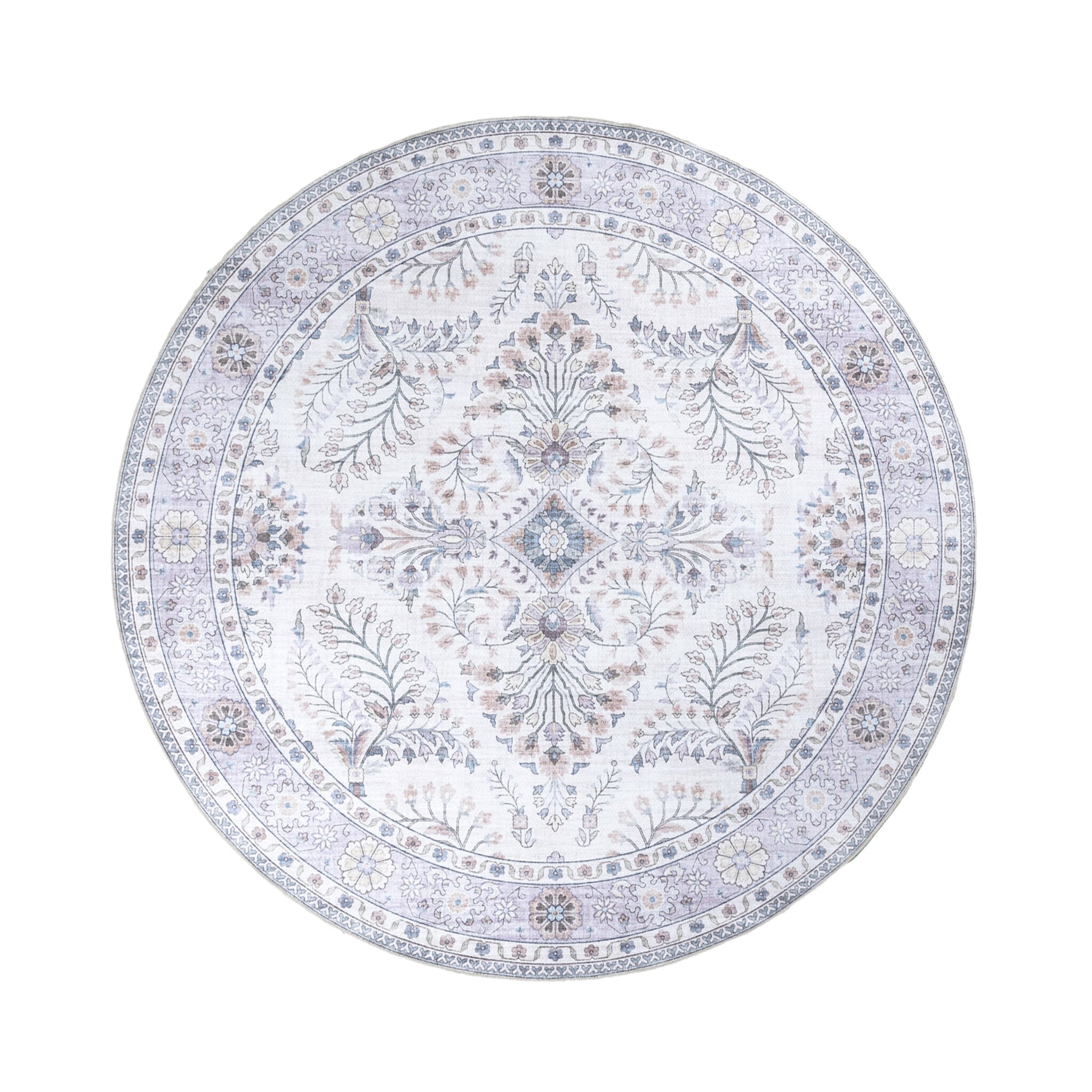 Round Vintage Outdoor Rug - Santo Flora White