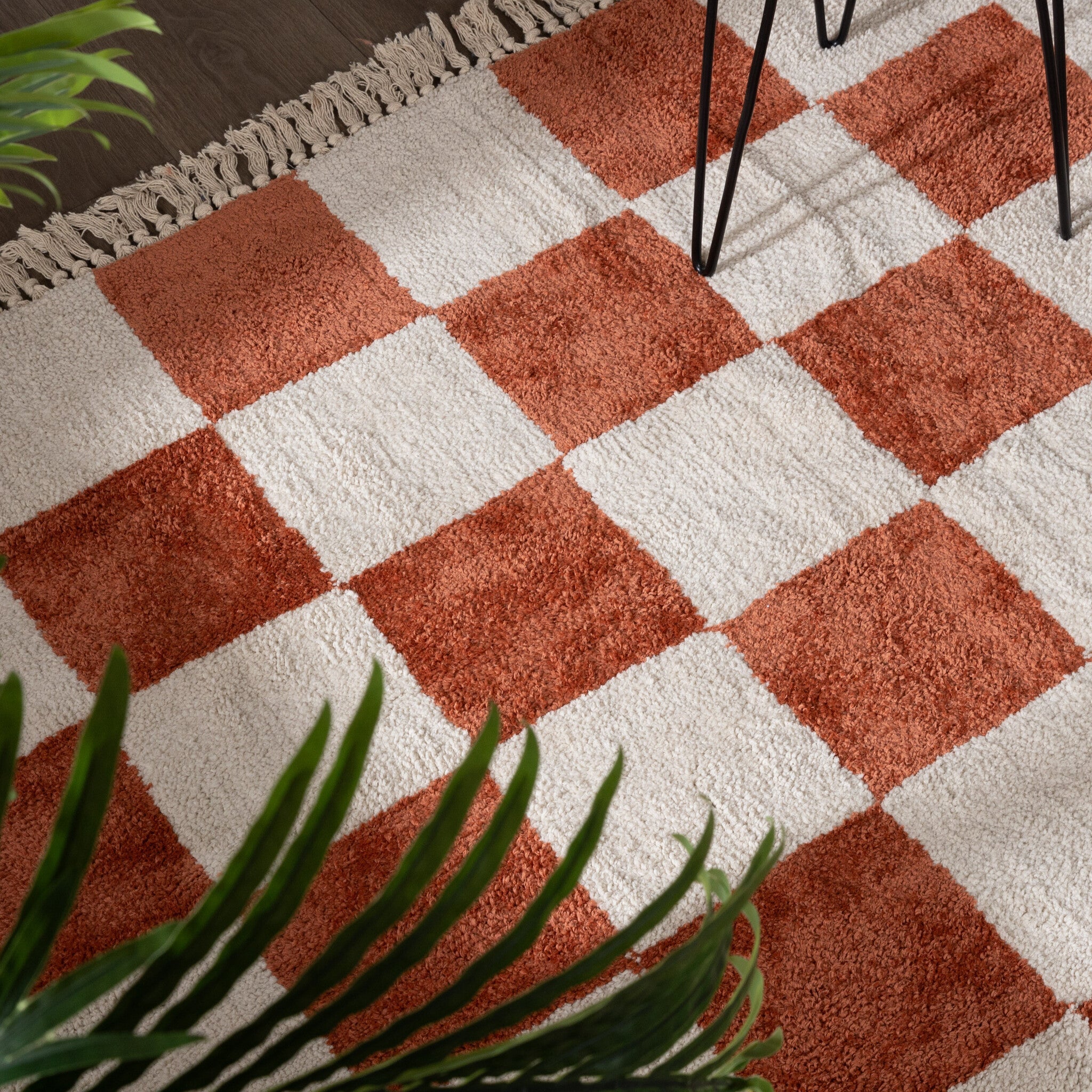Checkerboard Rug - Blox Fringe Terracotta