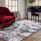 Floral Floor Rug - Flores Blue/Red