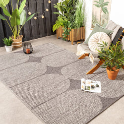 Modern Outdoor Rug - Porto Curves Light Gray