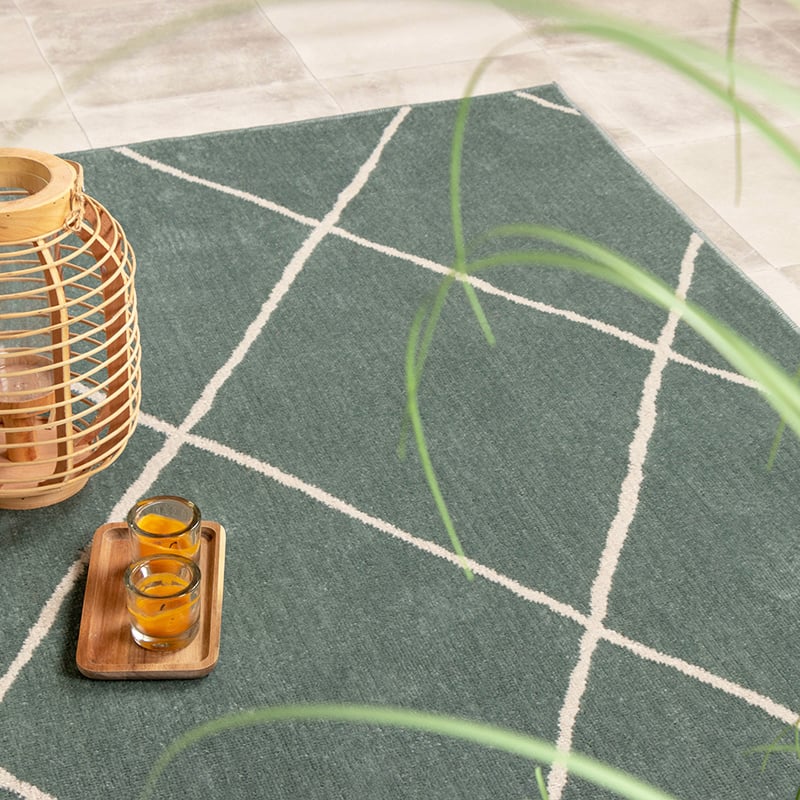 Scandinavian Outdoor Rug - Odin Lines Green